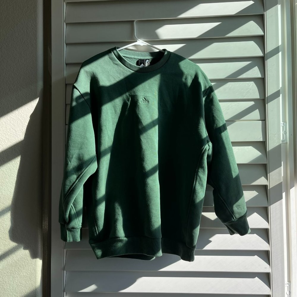 Women Green Adidas Pullover Crewneck Sweatshirt Oversized